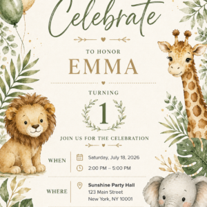 Safari Birthday Invitation Template, Editable Wild One Invite, Printable Jungle Party, Canva Instant Download Digital
